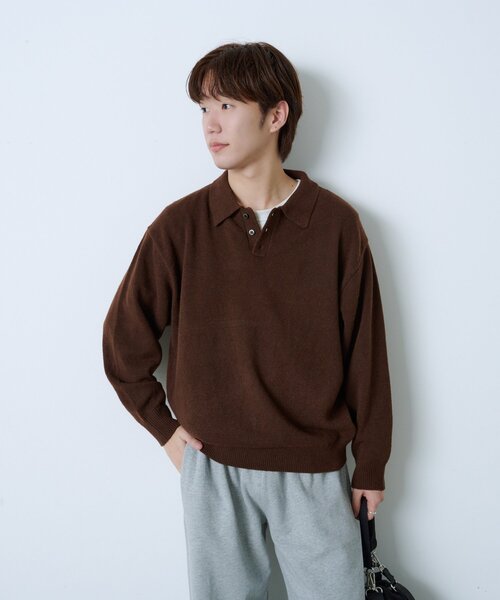 Kastane(カスタネ)の「【UNISEX】ブラッシュド ヤーン ニットポロシャツ(ニット/セーター・レディース・ブラウン/ネイビー/イエロー/グレー・FREE)」の15枚目の写真