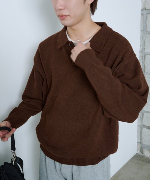 Kastane(カスタネ)の「【UNISEX】ブラッシュド ヤーン ニットポロシャツ(ニット/セーター・レディース・ブラウン/ネイビー/イエロー/グレー・FREE)」の17枚目の写真