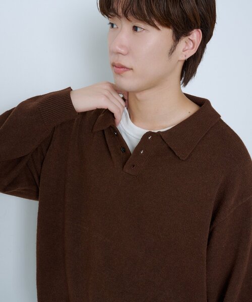 Kastane(カスタネ)の「【UNISEX】ブラッシュド ヤーン ニットポロシャツ(ニット/セーター・レディース・ブラウン/ネイビー/イエロー/グレー・FREE)」の18枚目の写真
