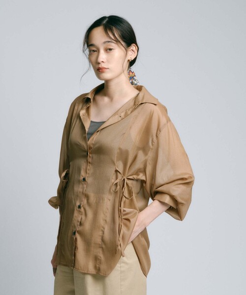 BIANCA(ビアンカ)の「【オンオフ着回し】シアーコードデザインブラウス(シャツ/ブラウス・レディース・ブラウン系その他/ピンク/チャコールグレー・38)」の3枚目の写真