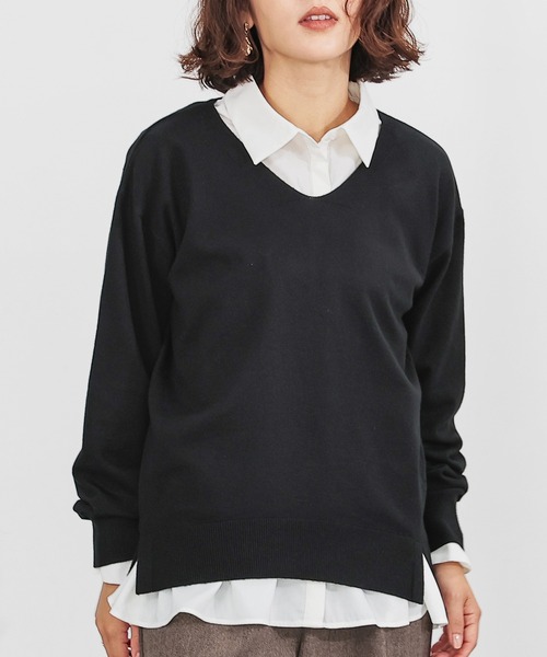 GLACIER lusso(グラシアルッソ)の「【Livaeco】Vネックニット(ニット/セーター・レディース・レッド/ターコイズブルー/杢グレー/アイボリー/ブラック・L/LL/M)」の4枚目の写真