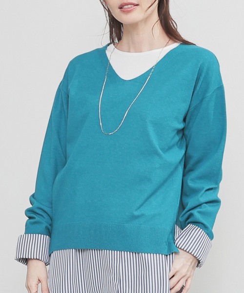 GLACIER lusso(グラシアルッソ)の「【Livaeco】Vネックニット(ニット/セーター・レディース・レッド/ターコイズブルー/杢グレー/アイボリー/ブラック・L/LL/M)」の18枚目の写真