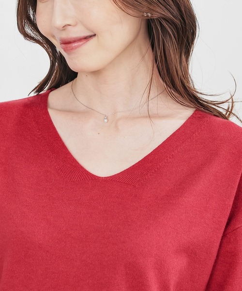 GLACIER lusso(グラシアルッソ)の「【Livaeco】Vネックニット(ニット/セーター・レディース・レッド/ターコイズブルー/杢グレー/アイボリー/ブラック・L/LL/M)」の13枚目の写真