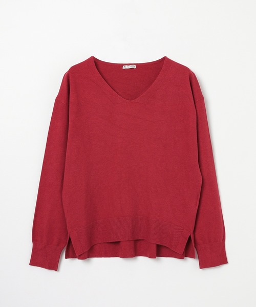 GLACIER lusso(グラシアルッソ)の「【Livaeco】Vネックニット(ニット/セーター・レディース・レッド/ターコイズブルー/杢グレー/アイボリー/ブラック・L/LL/M)」の7枚目の写真