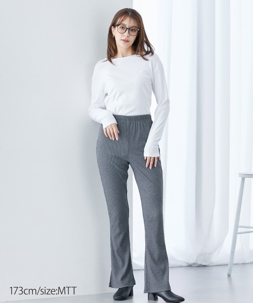 slattgir（スラットジール）の「高身長　リブフレアサイドスリットレギンス（トールサイズ）（レギンス/スパッツ・レディース・ブラック/チャコールグレー・TM/TL/TLL/T3L/T4L/T5L）」の8枚目の写真