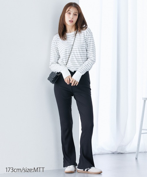 slattgir（スラットジール）の「高身長　リブフレアサイドスリットレギンス（トールサイズ）（レギンス/スパッツ・レディース・ブラック/チャコールグレー・TM/TL/TLL/T3L/T4L/T5L）」の14枚目の写真