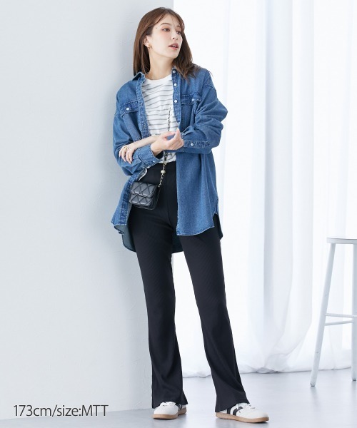 slattgir（スラットジール）の「高身長　リブフレアサイドスリットレギンス（トールサイズ）（レギンス/スパッツ・レディース・ブラック/チャコールグレー・TM/TL/TLL/T3L/T4L/T5L）」の19枚目の写真