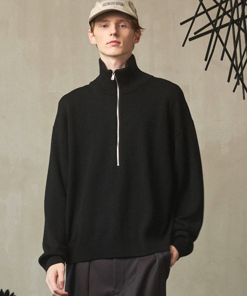 MAISON SPECIAL(メゾンスペシャル)の「《UNISEX》Cashfeel Extra Fine Merino Wool Prime-Over Half Zip Knit Pullover/キャッシュフィールエクストラファインメリノウールプライムオーバーハーフジップニットプルオーバー【MAISON SPECIAL/メゾンスペシャル】(ニット/セーター・メンズ・ピンク/バーガンディー/ブラック/グレイッシュベージュ・0/1/2)」の2枚目の写真