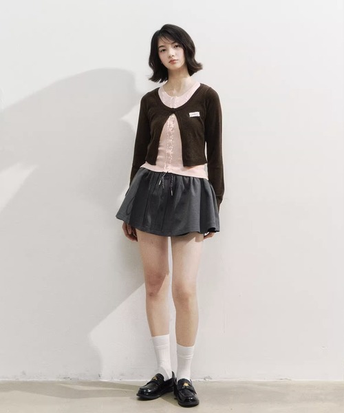 SunsetPark（サンセットパーク）の「レースカラー レイヤード風 ニットカーディガントップス SP25f018【SunsetPark】【2025AW】（カーディガン/ボレロ・レディース・ブラウン/グレー・S/M）」の5枚目の写真