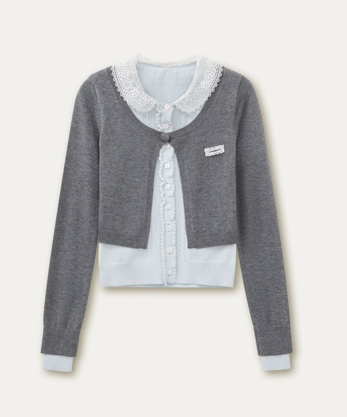 SunsetPark（サンセットパーク）の「レースカラー レイヤード風 ニットカーディガントップス SP25f018【SunsetPark】【2025AW】（カーディガン/ボレロ・レディース・ブラウン/グレー・S/M）」の17枚目の写真