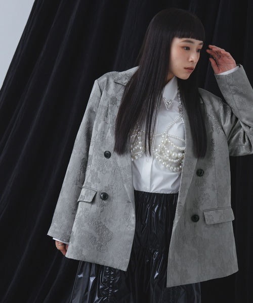 ELUNIS（エルニス）の「ジャカードダブルテーラードジャケット（テーラードジャケット・レディース・ブラック/グレー・FREE）」の12枚目の写真