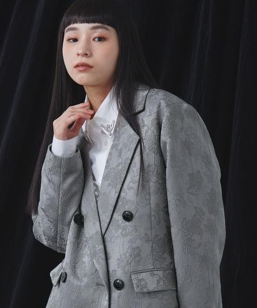 ELUNIS（エルニス）の「ジャカードダブルテーラードジャケット（テーラードジャケット・レディース・ブラック/グレー・FREE）」の13枚目の写真