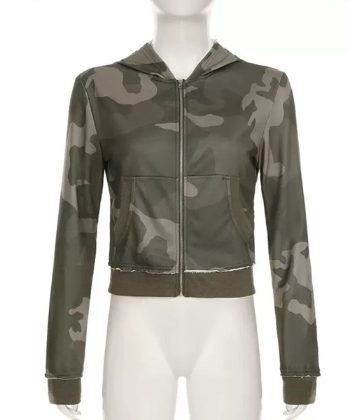 SPIGA(スピーガ)の「迷彩柄ジップアップフーディ(パーカー・レディース・カーキ・SMALL/MEDIUM/LARGE)」の3枚目の写真