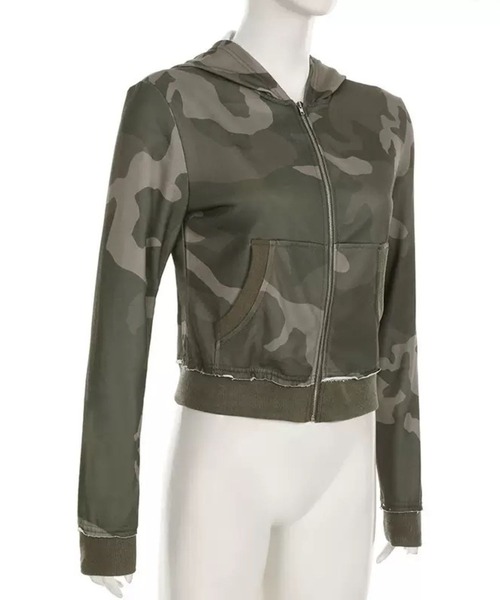 SPIGA(スピーガ)の「迷彩柄ジップアップフーディ(パーカー・レディース・カーキ・SMALL/MEDIUM/LARGE)」の4枚目の写真
