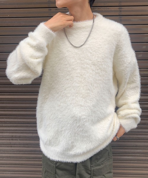 link lot(リンクロット)の「シャギービッグ無地ニット(ニット/セーター・メンズ・ホワイト/ダークグレー/ブラック・M/L)」の16枚目の写真