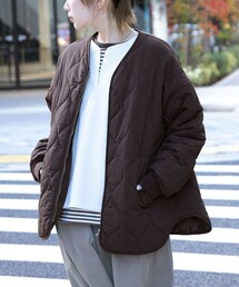 coen（コーエン）の「ノーカラー撥水キルティングブルゾン オーバーサイズ（ノーカラージャケット）」