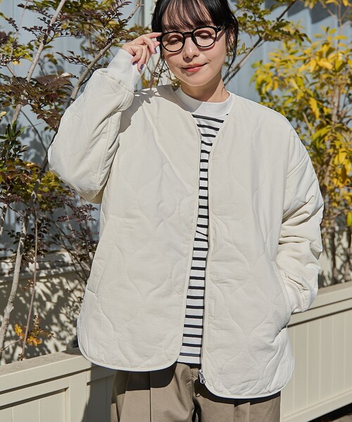 セール】ノーカラー撥水キルティングブルゾン オーバーサイズ（ノー