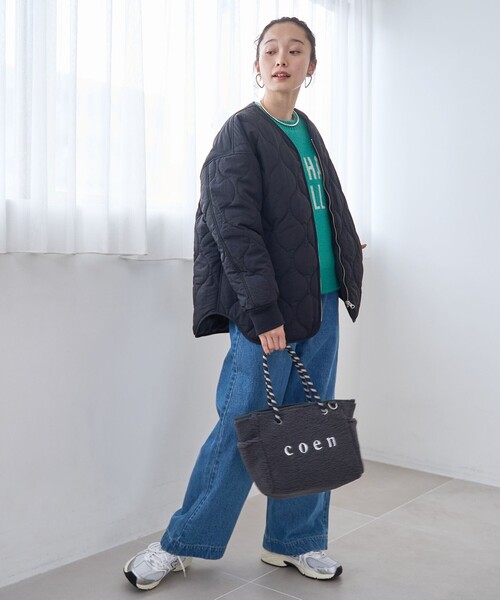 coen（コーエン）の「ノーカラー撥水キルティングブルゾン オーバーサイズ（ノーカラージャケット・レディース・ブラック/オリーブ/オフホワイト/ダークブラウン・M/L）」の15枚目の写真