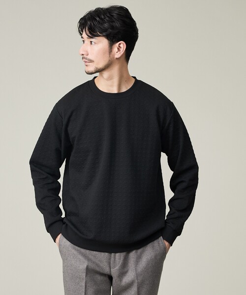 ABAHOUSE GRAY（アバハウスグレイ）の「【ソフトタッチ】フクレジャガード 千鳥柄 長袖Tシャツ（Tシャツ/カットソー・メンズ・モカ/ホワイト/ブラック/グレイッシュベージュ・46/48）」の3枚目の写真