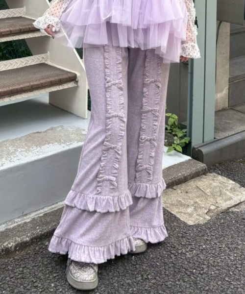 Candy Stripper（キャンディストリッパー）の「DECORATE RIBBON FLARE パンツ（その他パンツ・レディース・ブラック/アイボリー/ラベンダー/ピンク・FREE）」の4枚目の写真