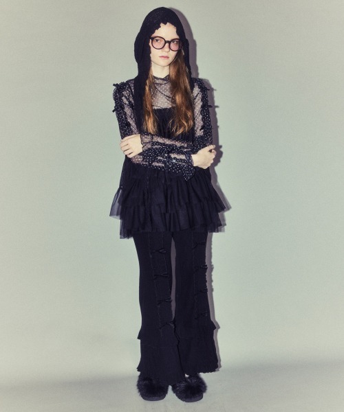 Candy Stripper（キャンディストリッパー）の「DECORATE RIBBON FLARE パンツ（その他パンツ・レディース・ブラック/アイボリー/ラベンダー/ピンク・FREE）」の6枚目の写真