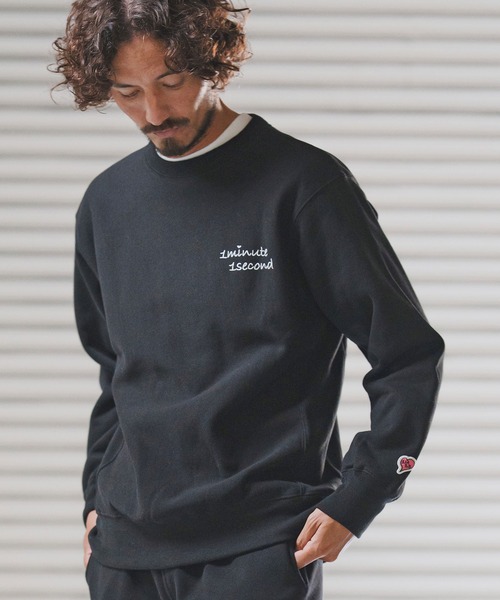 1minute 1second（ワンミニットワンセカンド）の「msw1781-12oz heavy weight sweatshirt with cursive embroidery トレーナー(1M25F260)（スウェット・メンズ・ネイビー/アッシュ/ブラック・XL/L/M/S）」の2枚目の写真