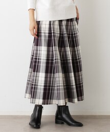 【洗える・ウエストゴム】チェック柄フレアスカート