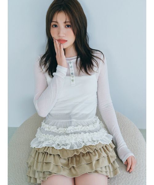 FURFUR（ファーファー）の「裾フリルジャージートップス（Tシャツ/カットソー・レディース・その他/グレー/ホワイト/ライトブルー・F）」の2枚目の写真