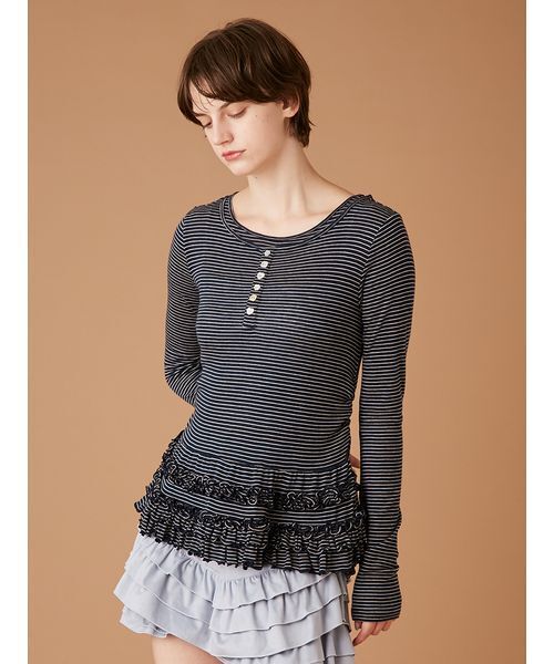 FURFUR（ファーファー）の「裾フリルジャージートップス（Tシャツ/カットソー・レディース・その他/グレー/ホワイト/ライトブルー・F）」の4枚目の写真