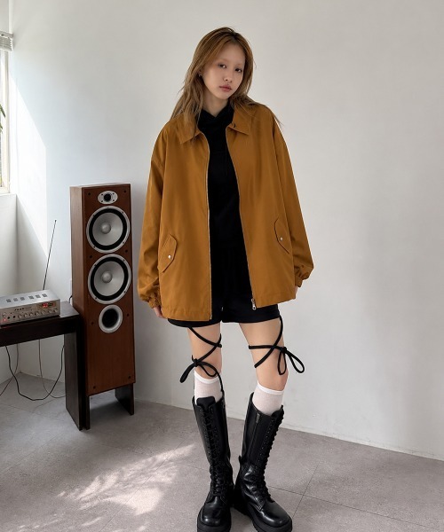 4INT.（フォイント）の「【UNISEX】ストリング ジップアップ ナイロン ジャケット（ナイロンジャケット・レディース・ブルー/ブラック/チャコール/オレンジ/ホワイト・FREE）」の5枚目の写真