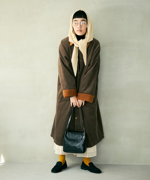 Crisp（クリスプ）の「コーデュロイバルカラーコート（ステンカラーコート・レディース・ブラウン/アイボリー・FREE）」の4枚目の写真