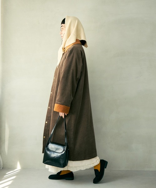 Crisp（クリスプ）の「コーデュロイバルカラーコート（ステンカラーコート・レディース・ブラウン/アイボリー・FREE）」の7枚目の写真