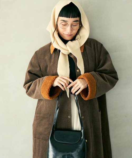 Crisp（クリスプ）の「コーデュロイバルカラーコート（ステンカラーコート・レディース・ブラウン/アイボリー・FREE）」の9枚目の写真