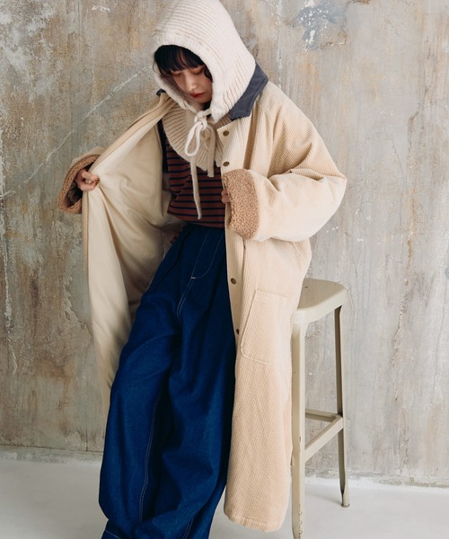 Crisp（クリスプ）の「コーデュロイバルカラーコート（ステンカラーコート・レディース・ブラウン/アイボリー・FREE）」の14枚目の写真