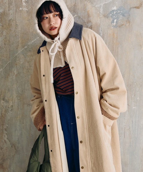 Crisp（クリスプ）の「コーデュロイバルカラーコート（ステンカラーコート・レディース・ブラウン/アイボリー・FREE）」の18枚目の写真