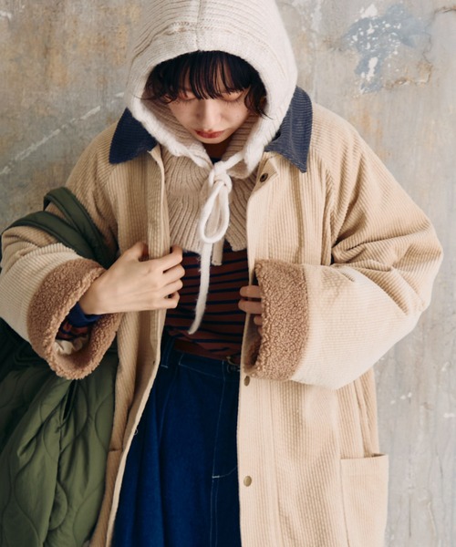 Crisp（クリスプ）の「コーデュロイバルカラーコート（ステンカラーコート・レディース・ブラウン/アイボリー・FREE）」の19枚目の写真