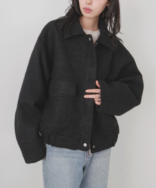 【ayu × LIAN】ステンカラーカールシャギーブルゾン ブラック LIAN（リアン）の「【ayu × LIAN】ステンカラーカールシャギーブルゾン