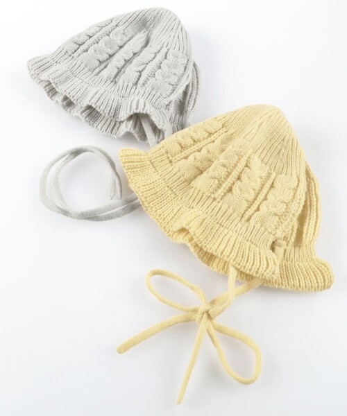 BRANSHES（ブランシェス）の「【ベビー】フリル付ボンネット（ニットキャップ/ビーニー・キッズ・ベージュ/ライトグレー・FREE）」の6枚目の写真