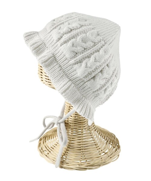 BRANSHES（ブランシェス）の「【ベビー】フリル付ボンネット（ニットキャップ/ビーニー・キッズ・ベージュ/ライトグレー・FREE）」の9枚目の写真