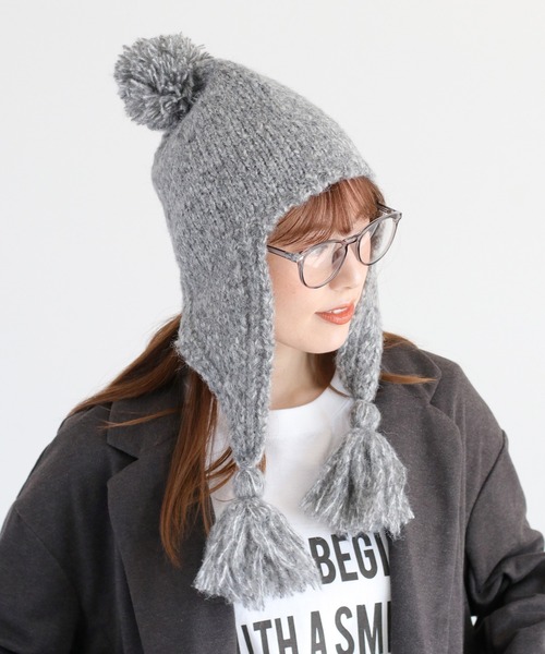 cepo(セポ)の「ポンポンニット(ニットキャップ/ビーニー・レディース・ブラック/グレー・FREE)」の1枚目の写真