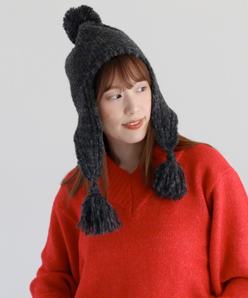 cepo(セポ)の「ポンポンニット(ニットキャップ/ビーニー・レディース・ブラック/グレー・FREE)」の2枚目の写真