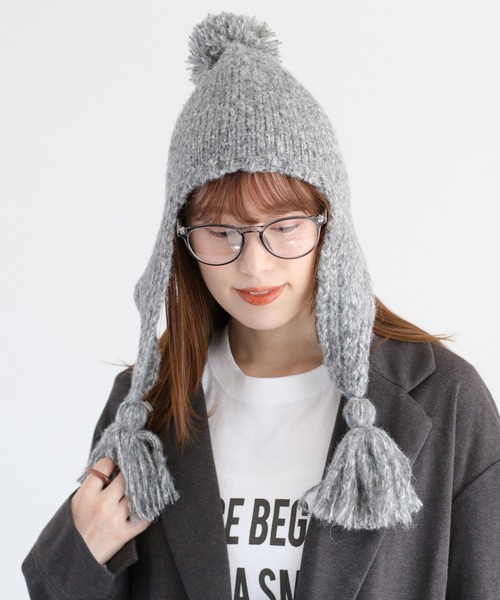 cepo(セポ)の「ポンポンニット(ニットキャップ/ビーニー・レディース・ブラック/グレー・FREE)」の7枚目の写真