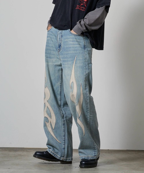SUPPLIER/サプライヤー Tribal Leather Patch Baggy Denim Jeane