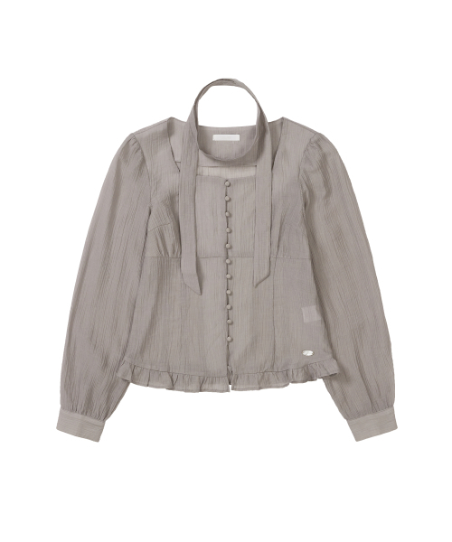 ILLIGO（イリゴ）の「リボンタイスクエアネックロングブラウスグレー（シャツ/ブラウス・レディース・その他・SMALL/MEDIUM）」の4枚目の写真