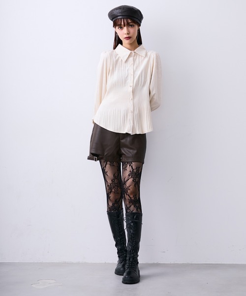 MONOe(モノエ)の「チャイナ柄プリーツマットシャツ(シャツ/ブラウス・レディース・ホワイト/ブラック/カーキ・FREE)」の14枚目の写真