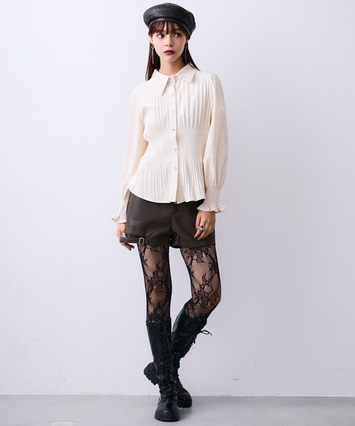 MONOe(モノエ)の「チャイナ柄プリーツマットシャツ(シャツ/ブラウス・レディース・ホワイト/ブラック/カーキ・FREE)」の16枚目の写真