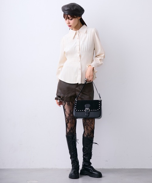 MONOe(モノエ)の「チャイナ柄プリーツマットシャツ(シャツ/ブラウス・レディース・ホワイト/ブラック/カーキ・FREE)」の19枚目の写真