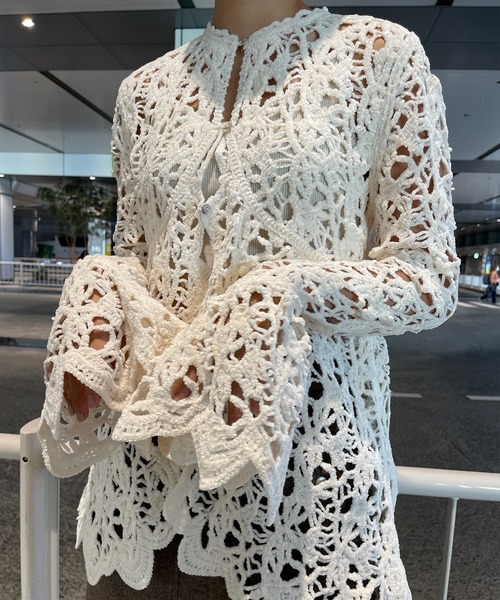 UND VELOUR LACE PEPLUM KNIT TOP（ニット/セーター）｜Ameri（アメリ