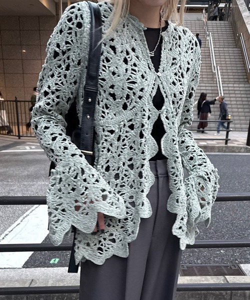 UND VELOUR LACE PEPLUM KNIT TOP（ニット/セーター）｜Ameri（アメリ