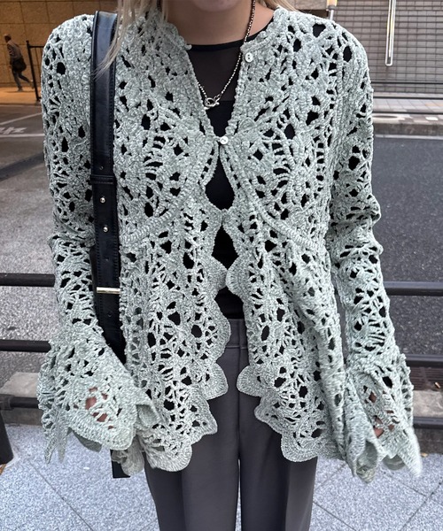 UND VELOUR LACE PEPLUM KNIT TOP（ニット/セーター）｜Ameri（アメリ